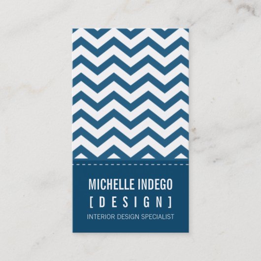 VISITEKAARTJE vet trendy Chevron strepen blauw (Voorkant)