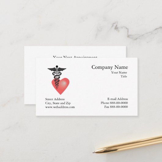 Visitekaartje voor afspraak met cardioloog afsprakenkaartje (Voorkant / Achterkant in situ)