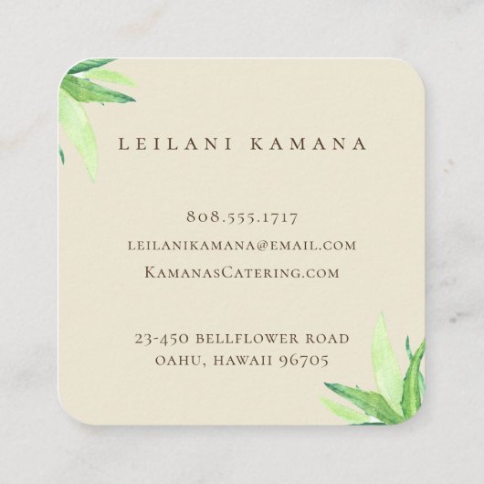 Visitekaartje voor ananasconservencatering (Achterkant)