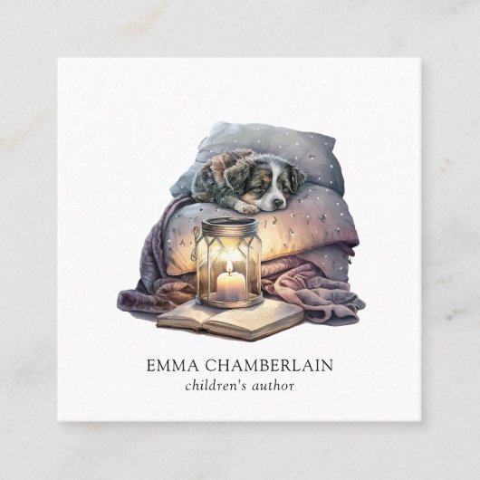 Visitekaartje voor auteur van puppy- en boekenkind (Voorkant)