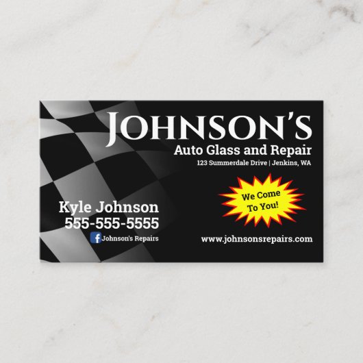 Visitekaartje voor automatisch glas en reparatie (Voorkant)