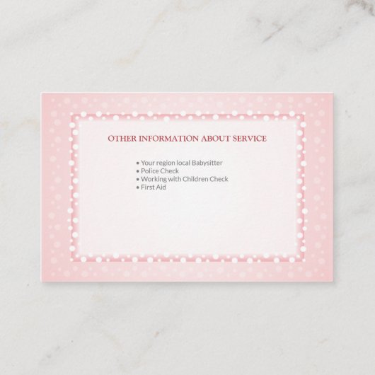 Visitekaartje voor babysitservice (Achterkant)
