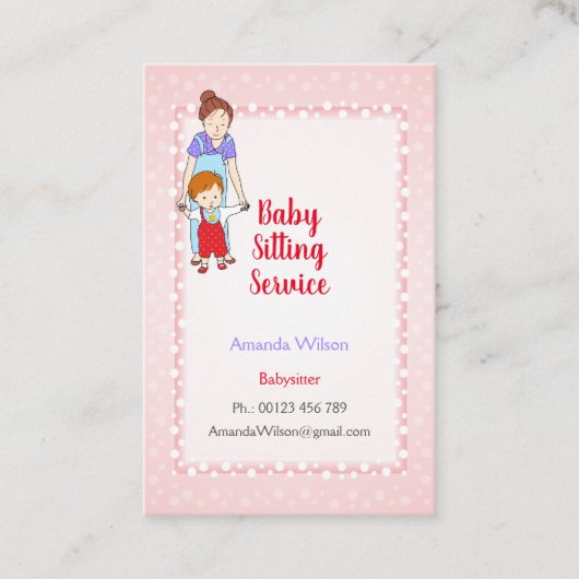 Visitekaartje voor babysitter en kinderopvang (Voorkant)