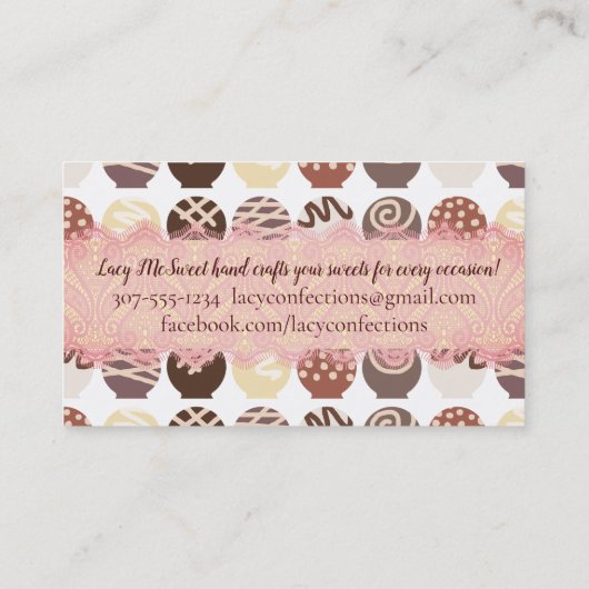 visitekaartje voor bonbons en bonbons (Achterkant)