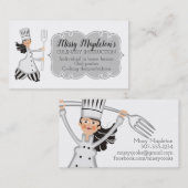 Visitekaartje voor catering van dameskok, zwart ha (Voorkant / Achterkant)