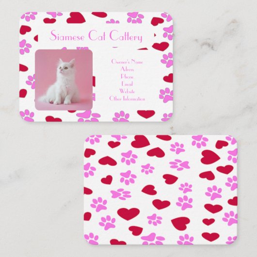 Visitekaartje voor Cattery Paw Prints Pattern (Voorkant / Achterkant)