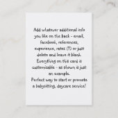 Visitekaartje voor dagopvang of babysitten (Achterkant)