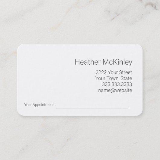 Visitekaartje voor de benoeming van Serene Blue Sk Afsprakenkaartje (Achterkant)