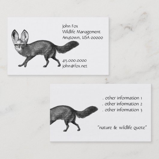 Visitekaartje voor de bescherming van in het wild (Voorkant / Achterkant)