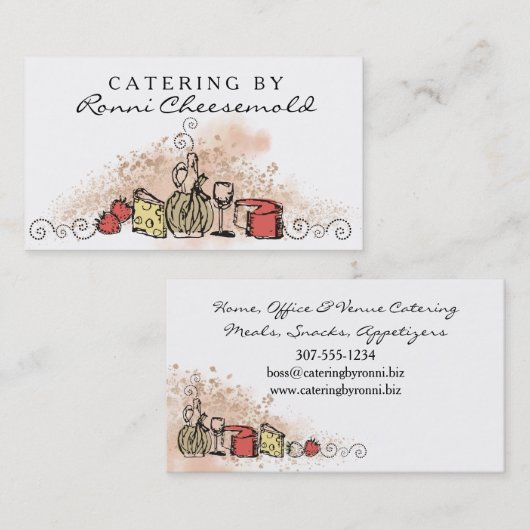 visitekaartje voor de catering van kaaswijn (Voorkant / Achterkant)