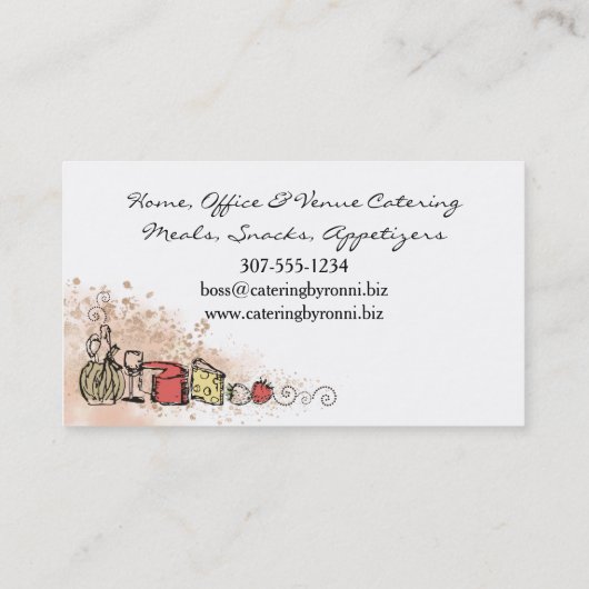 visitekaartje voor de catering van kaaswijn (Achterkant)