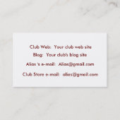 Visitekaartje voor de deur van de club (Achterkant)