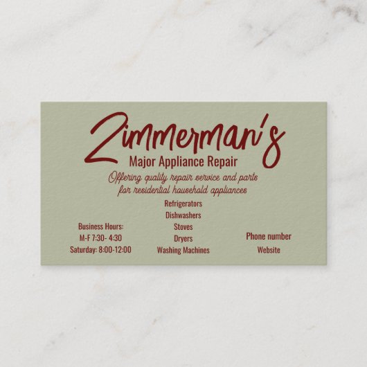 Visitekaartje voor de reparatie van grote apparate (Voorkant)