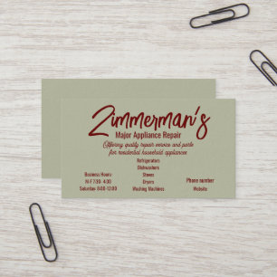 Visitekaartje voor de reparatie van grote apparate