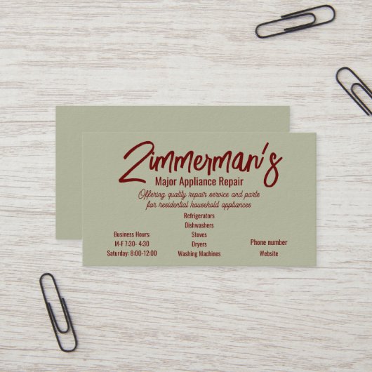 Visitekaartje voor de reparatie van grote apparate (Voorkant / Achterkant in situ)