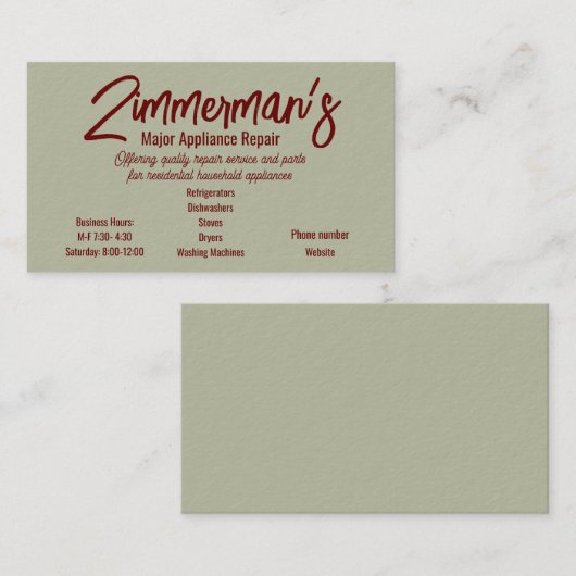 Visitekaartje voor de reparatie van grote apparate (Voorkant / Achterkant)