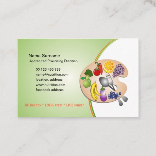 Visitekaartje voor diëtist en voedingsfysicus afsprakenkaartje (Voorkant)