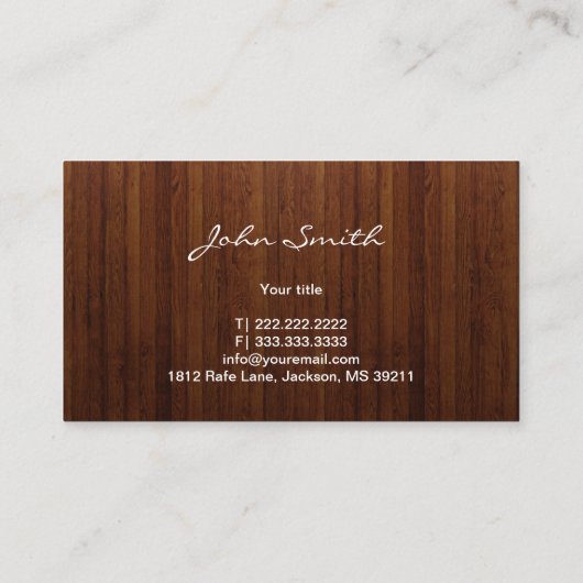 Visitekaartje voor donkere houten textiel van Clas (Achterkant)