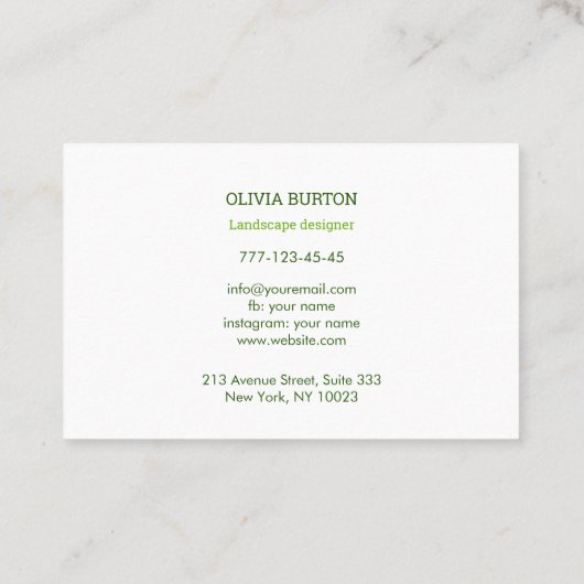 Visitekaartje voor een landschapsontwerper. (Achterkant)