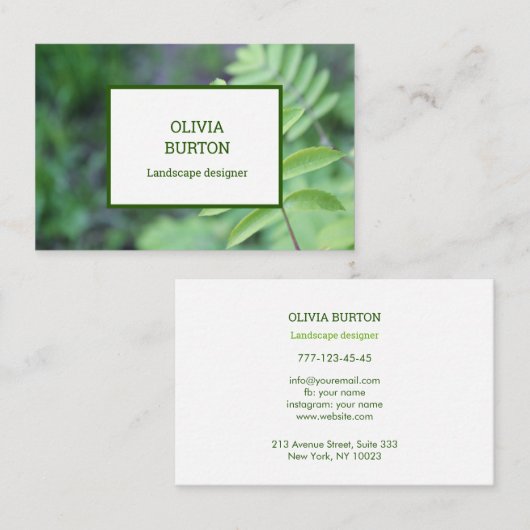 Visitekaartje voor een landschapsontwerper. (Voorkant / Achterkant)