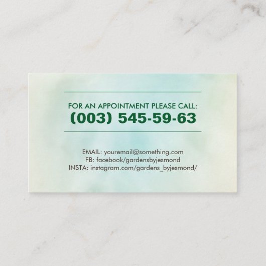 Visitekaartje voor eigen verzorging en onderhoud (Achterkant)