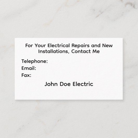 Visitekaartje voor elektriciens (Voorkant)
