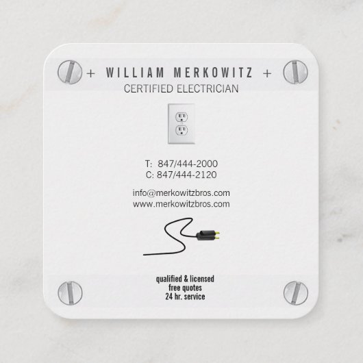 visitekaartje voor elektrische stekker en contactd (Achterkant)