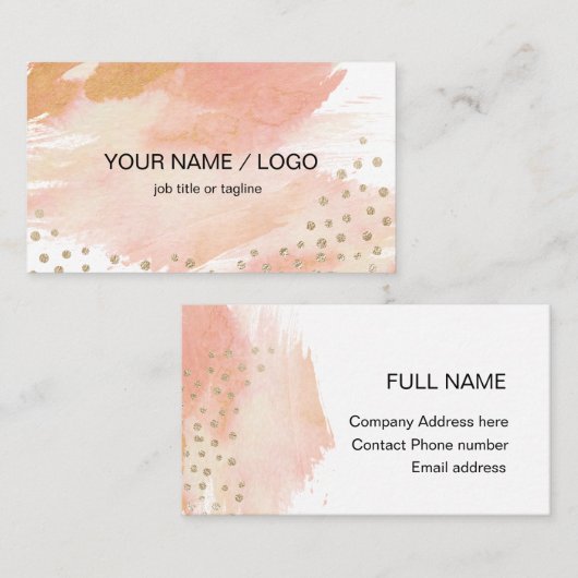 Visitekaartje voor Gold en Blush Waterverf (Voorkant / Achterkant)