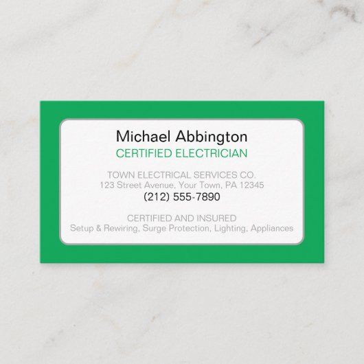 Visitekaartje voor groene elektrische apparaten (Voorkant)