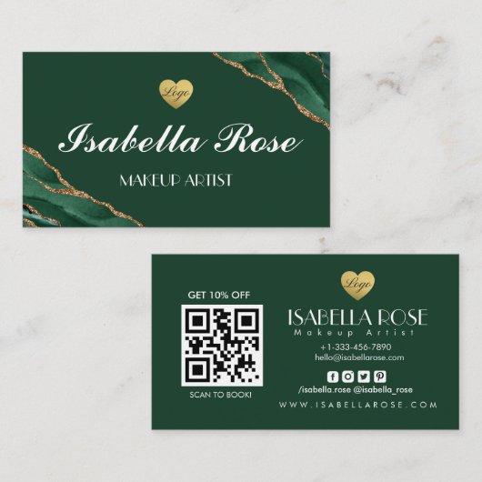 Visitekaartje voor groene en goudmarmer Agate (Voorkant / Achterkant)