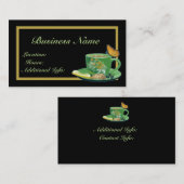 Visitekaartje voor groene en zwarte koffiebeker (Voorkant / Achterkant)