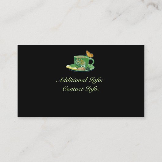Visitekaartje voor groene en zwarte koffiebeker (Achterkant)