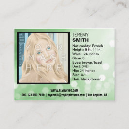 Visitekaartje voor groene gloed met flyer-hype