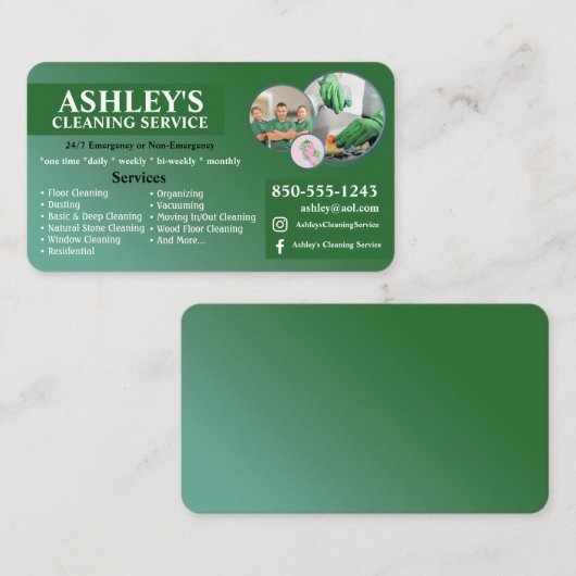 Visitekaartje voor groene schoonmaakservice (Voorkant / Achterkant)