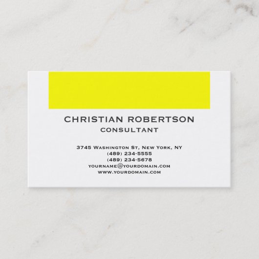 Visitekaartje voor hedendaags geel witconsultant (Voorkant)