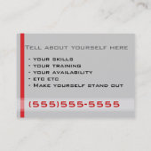 Visitekaartje voor het jagen van de baan voor Man/ (Achterkant)