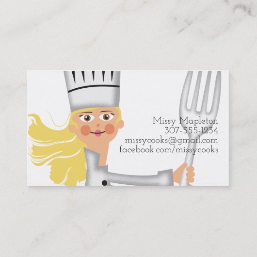 Visitekaartje voor het katten van damesvork, blond (Achterkant)