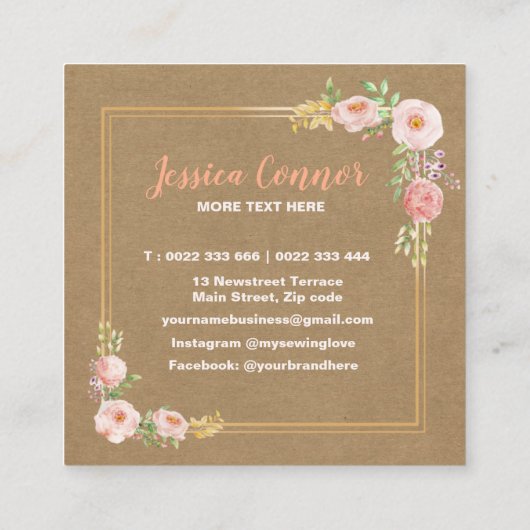 Visitekaartje voor het naaien van bloemkraft (Achterkant)