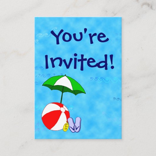 Visitekaartje voor het uitnodigen van beach-speelg informatiekaartje (Voorkant)