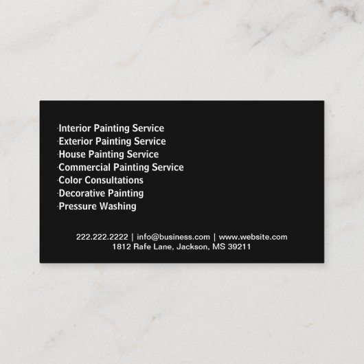 Visitekaartje voor het verfservice met blauwe verf (Achterkant)