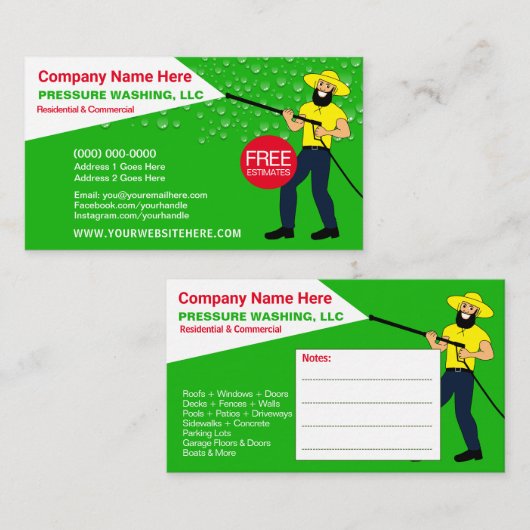 Visitekaartje voor het wassen en reinigen van de d (Voorkant / Achterkant)