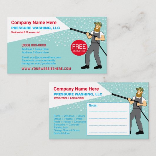 Visitekaartje voor het wassen en reinigen van de d (Voorkant / Achterkant)