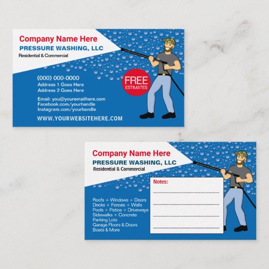 Visitekaartje voor het wassen en reinigen van de d (Voorkant / Achterkant)