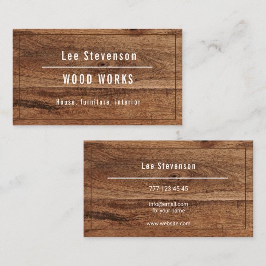 Visitekaartje voor het werken met hout. (Voorkant / Achterkant)