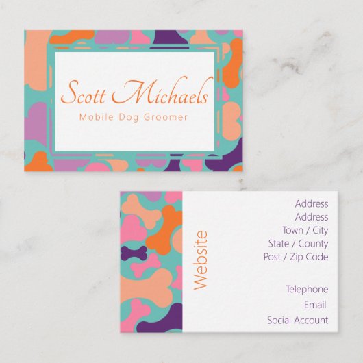 visitekaartje voor hondenbeenderdiensten (Voorkant / Achterkant)