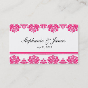 Visitekaartje voor hotroze Damask Wedding