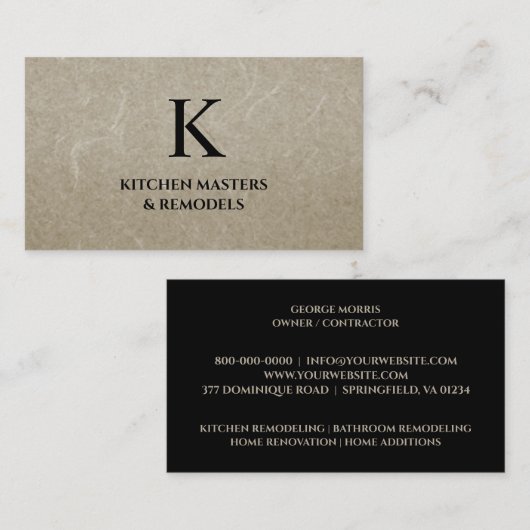 Visitekaartje voor kastenmetselwerk (Voorkant / Achterkant)