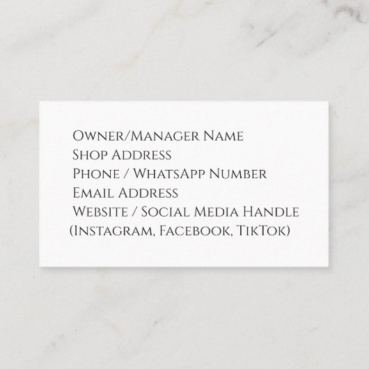 Visitekaartje voor kledingwinkel - Modern, Stijlvo (Achterkant)