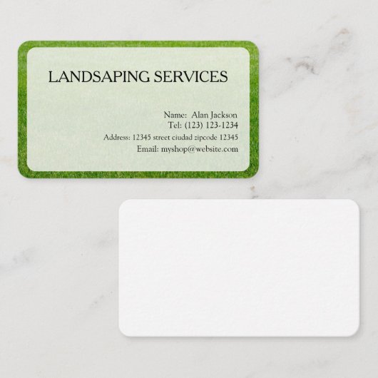 VISITEKAARTJE VOOR LANDSCHAPSSERVICES bewerkbaar (Voorkant / Achterkant)