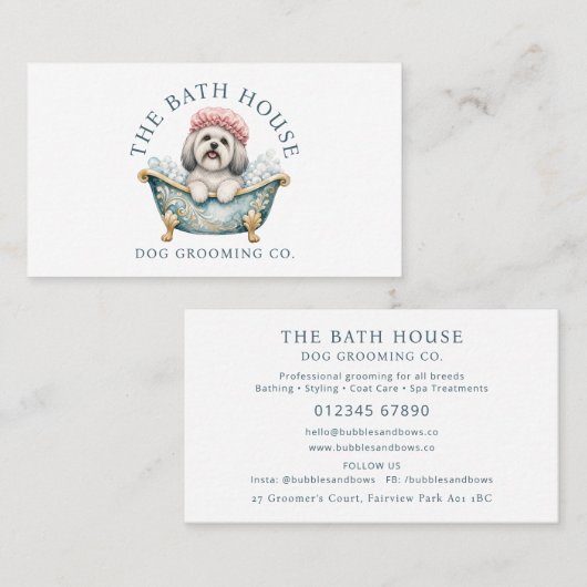 Visitekaartje voor Lhasa Apso-hondentrimsalon (Voorkant / Achterkant)